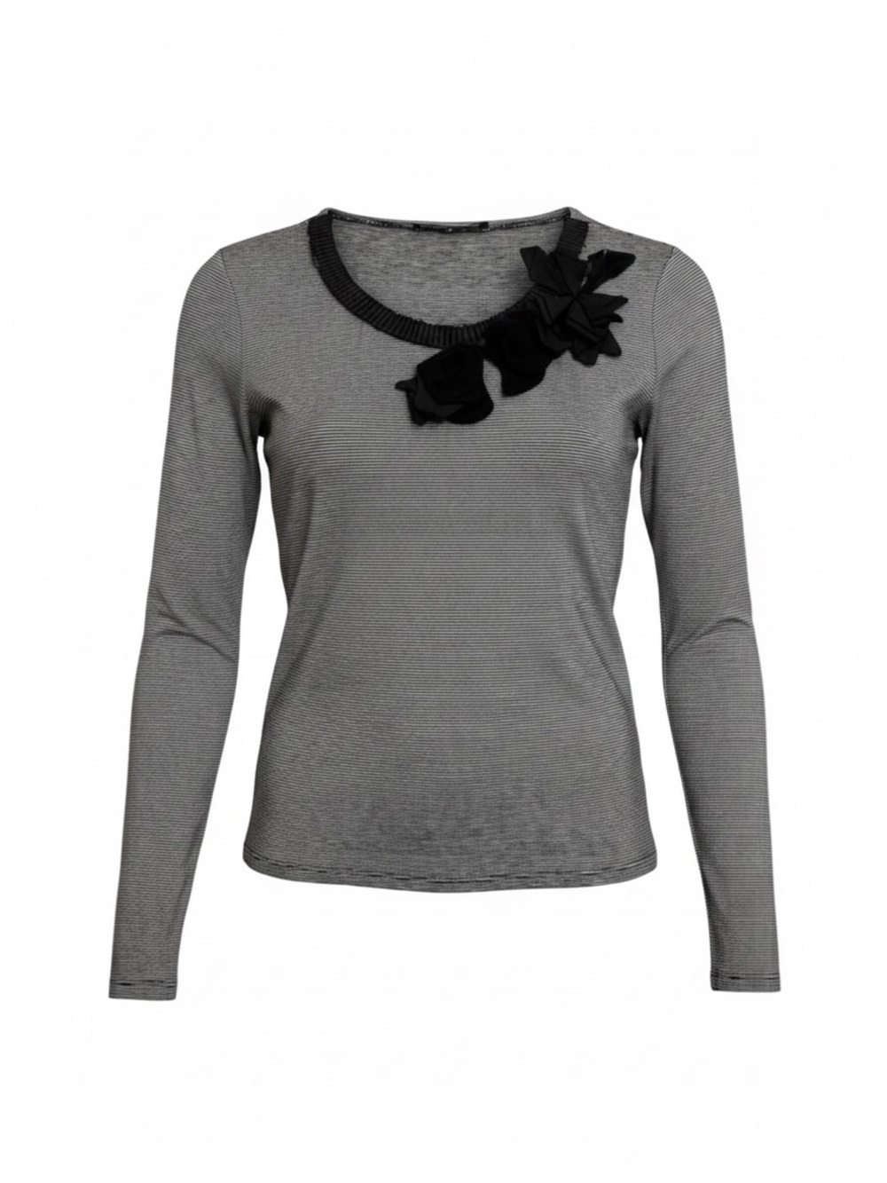MaxMara Long Sleeve Striped Long Sleeve Lightweight Floral Appliqué Top